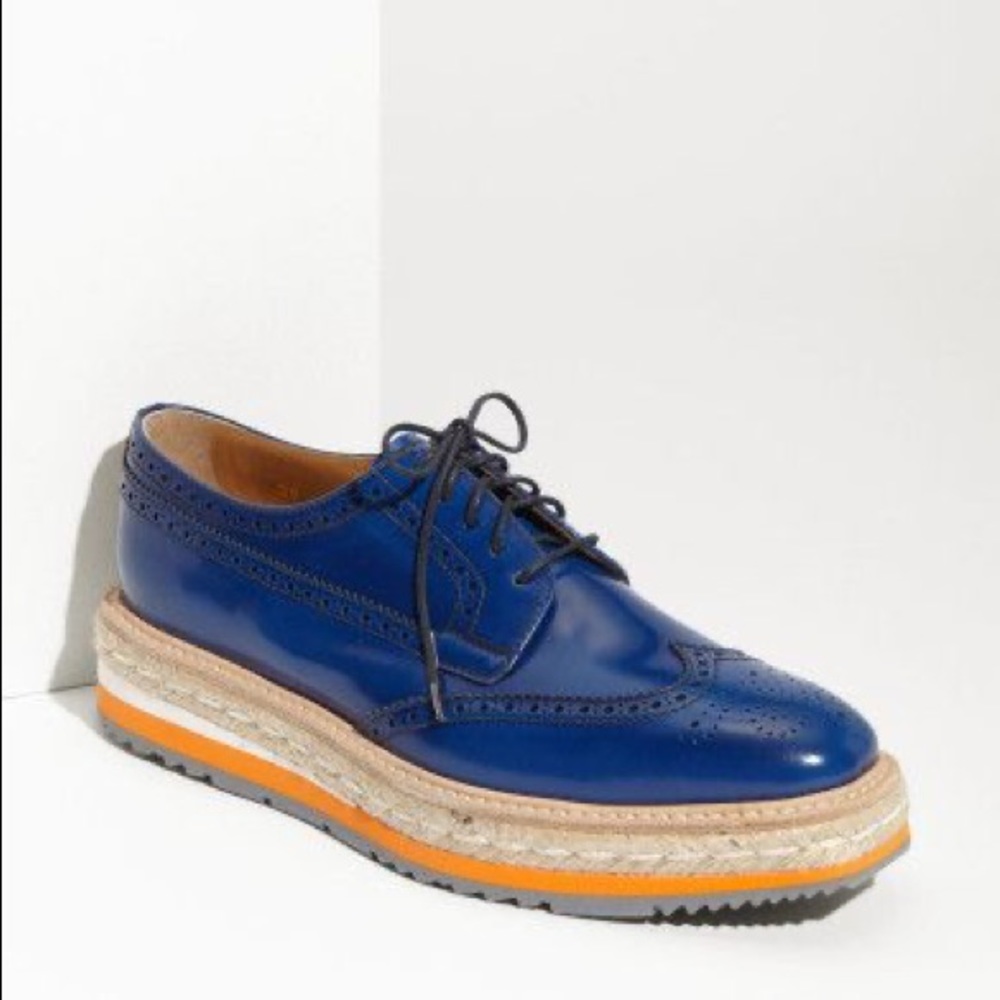 Prada Navy Blue Platform Leather Wingtip Brogue Oxford Women’s 38 Creeper Shoes